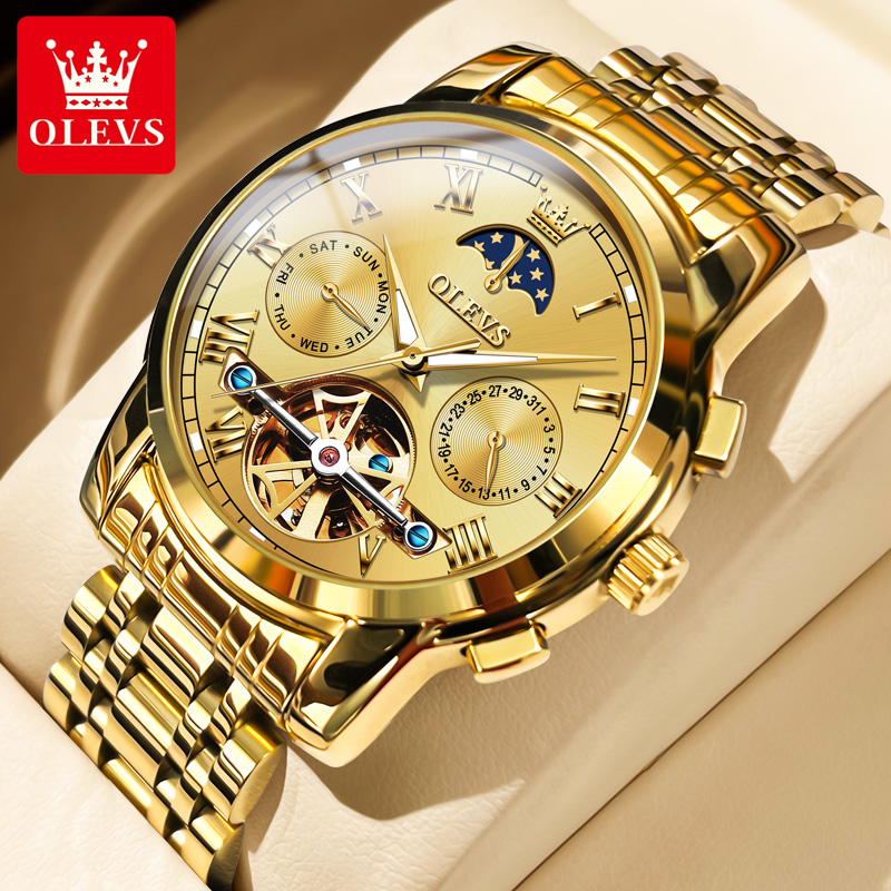 Leather Classic Strap - OLEVS 6617 Klassische mechanische Herrenuhr, wasserdicht,