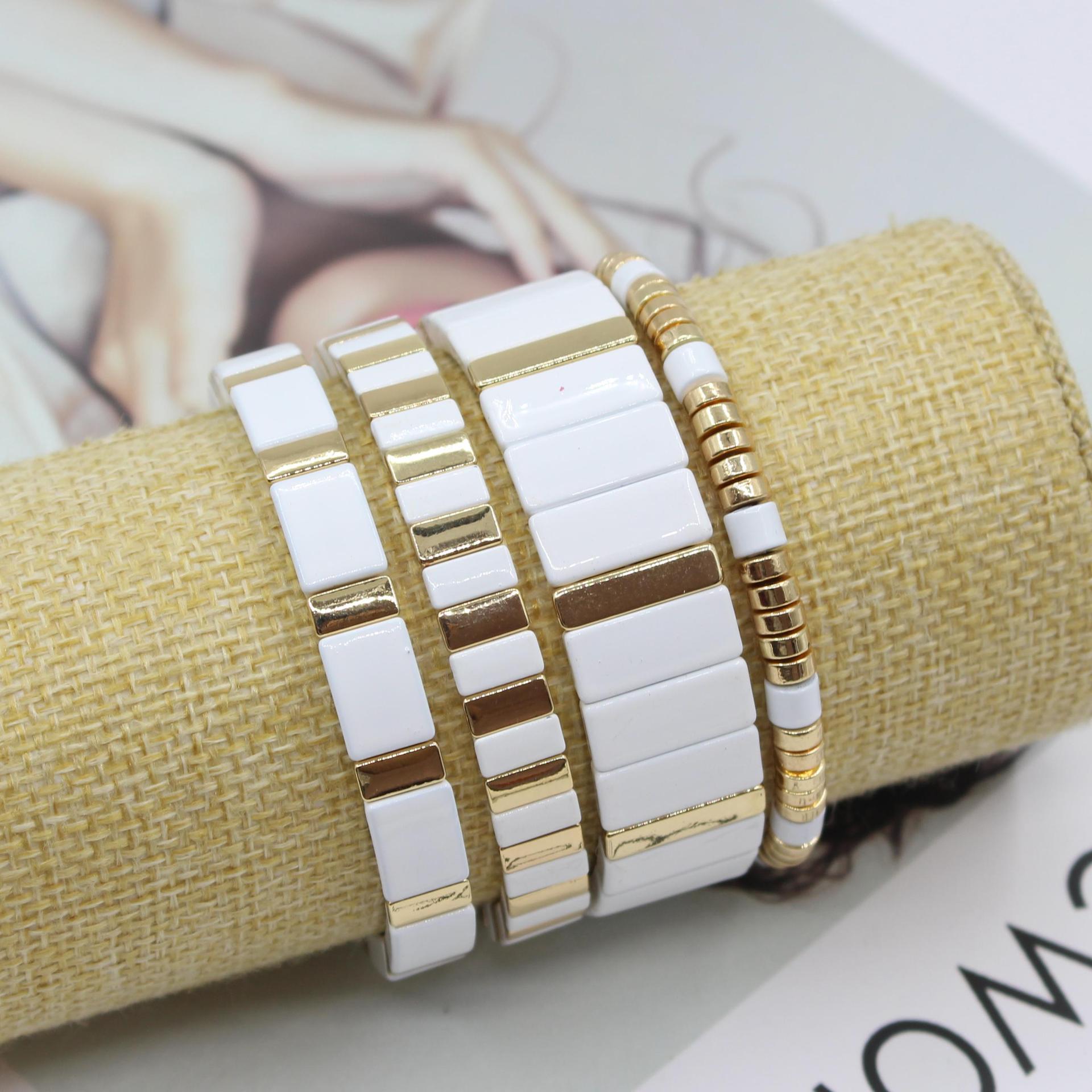 Ceramic Link Bracelet - Böhmischen Emaille Weiß Kalten Wind Herbst
