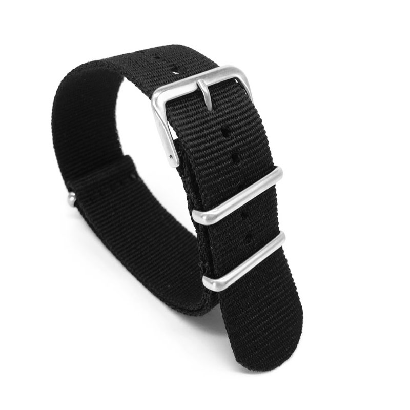 Nylon Nato Strap - Schwarzes Nylonarmband für 16 mm 18